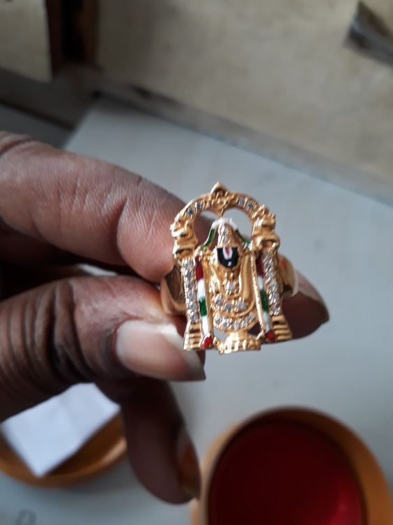 Find divine inspiration with this Lord Venkateswara gold ring studded with  diamonds. | Gold ring designs, Mens ring designs, Gold pendants for men