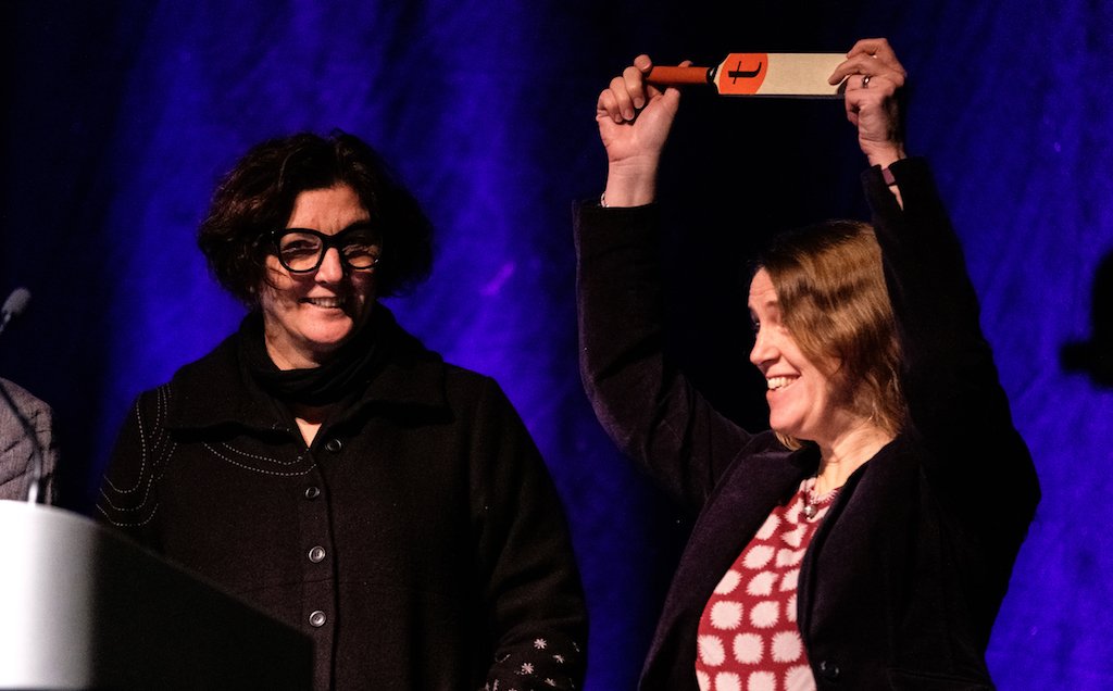 TessEurope's tweet photo. Handing over the Tessitura Europe Conference 'bat'on at #TEC2019 at @brumhippodrome yesterday - from @Fiona_Allan to @slomie! We're excited that #TEC2020 will take place at @mayflower and @TheAgeasBowl in Southampton, UK on 2 &amp; 3 November, 2020 😍 #tessnet https://t.co/PVBBZmNBZN