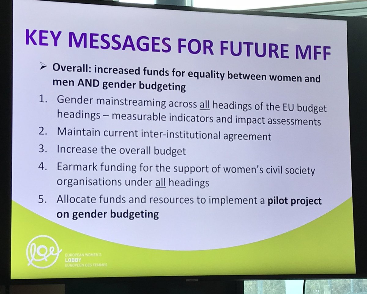 We need to both increase funds for equality between women and men AND apply genderbudgeting to the #MFF #EUbudget - here are @EuropeanWomen asks for a budget that works for women