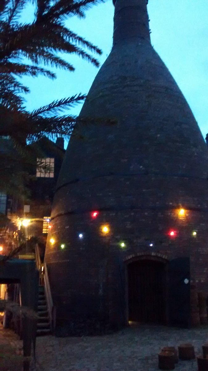Gladstone Pottery Museum after dark at Christmas