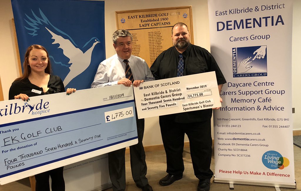 The East Kilbride Golf Club Charity Sportsman’s Dinner 2019 exceeded all our expectations, raising £9,550 to be divided between Kilbryde Hospice and EK Dementia Carers Group making a total of £22,550 raised to date.