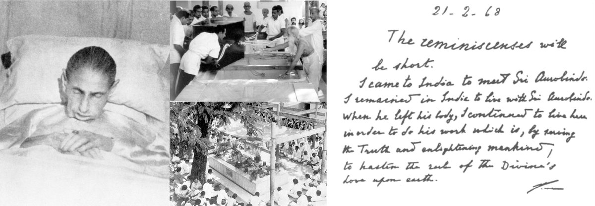 On this day, exactly 46 years ago, The Mother's body was placed in the Samadhi in Ashram courtyard, in a vault above  #SriAurobindo'sLet us try to go through Her & Sri Aurobindo's inner & outer journey in Pondicherry, from Her Arrival in 1920 till Her apparent Departure in 1973.