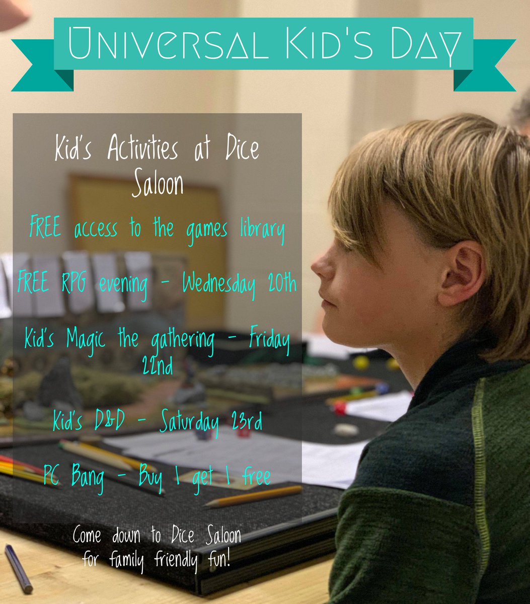 Today is Universal Kid's Day! Check out our kid-friendly activities and offers, come down to Dice Saloon and have some fun.