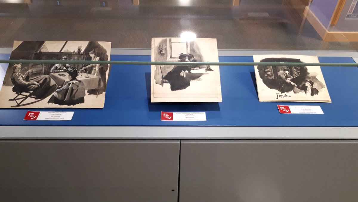 On display on floor 1 of the McClay is a selection of illustrations created by #EdithSomerville for 'In the State of Denmark'. 

These illustrations, from the #SomervilleandRoss collection are now also available via Digital Special Collections & Archives:
go.qub.ac.uk/C0gbc