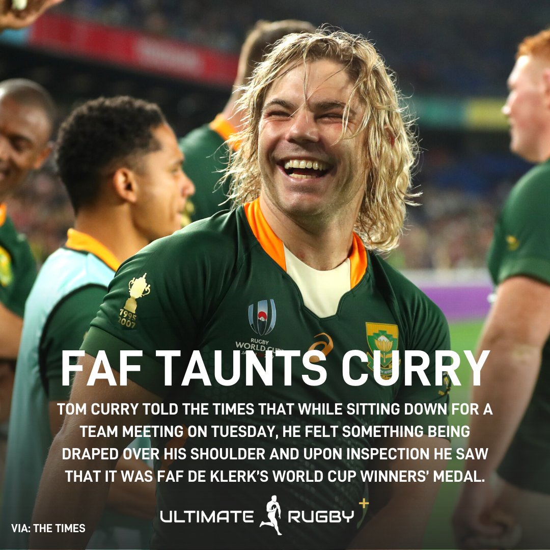 ultimaterugby's tweet photo. Faf de Klerk has started taunting his Sale Sharks' teammates😂 

“I just wanted to show my medal to Tom”😂 😂 https://t.co/AmHtFMtkAh