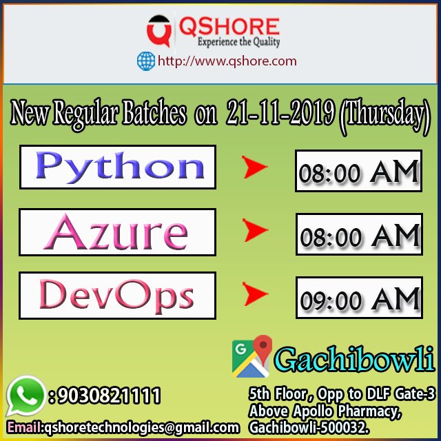 Qshoretraining's tweet photo. Are you looking for #training on #Python,#Azure,#Devops....
We are Conducting free #demo with experienced consultants from @Qshore Technologies.
#Register now: https://t.co/gZ9CZQtUbC
#pythotrainingingachibowli,#azuretrainingingachibowli,#devOpstrainingingachibowli https://t.co/5vnwwfywR6