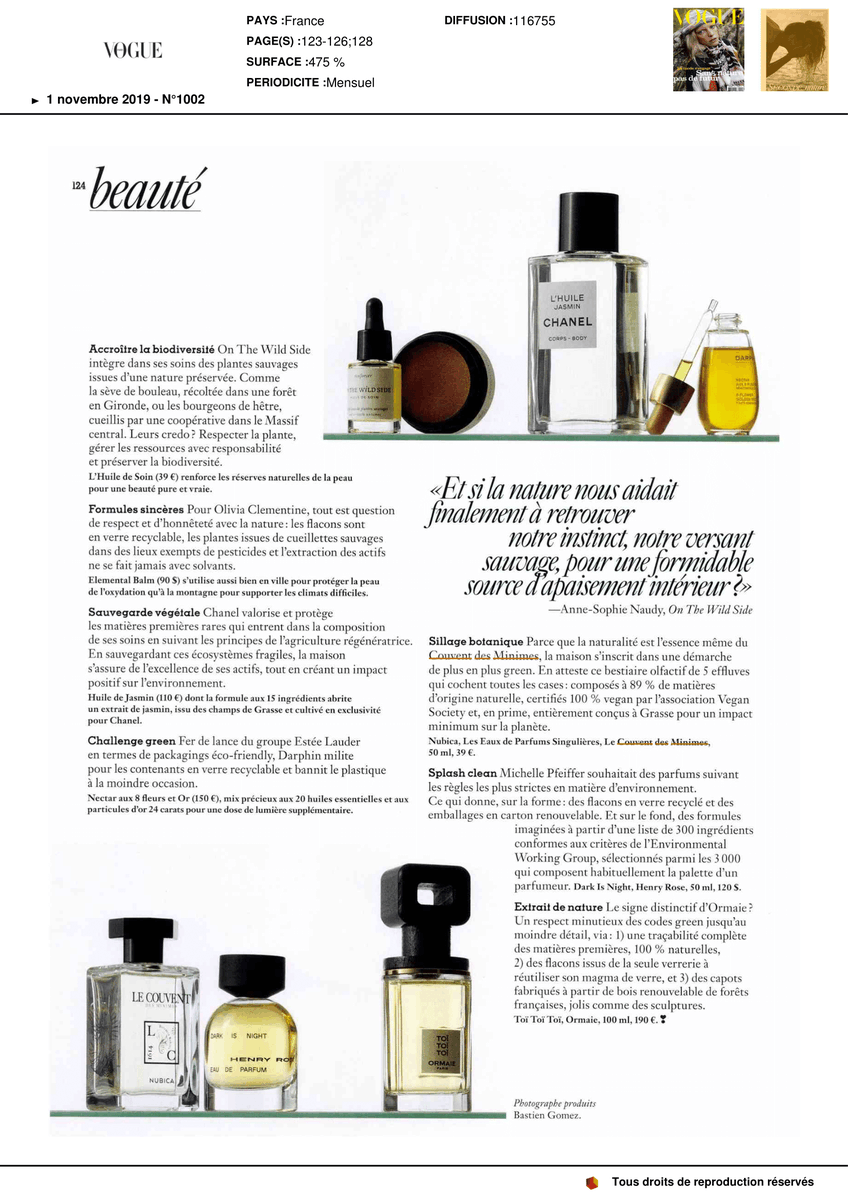 LeCouventFR's tweet photo. "Botanical trail - Because naturality is the essence of Le Couvent des Minimes" 🌱 - Find out our 'Eau de Parfum Singulière' NUBICA in @VogueParis💕
.
.
.
#lecouvent #eauxdeparfumsingulières #nubica #vogue https://t.co/MO2hRod1nM