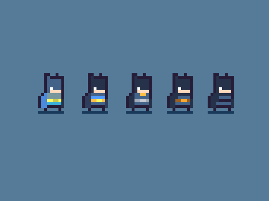 ChrisKSeidel's tweet photo. Here are some Batman movie kind off suit designs for my character Adam @BombrioGame . I'm going to post some more Batman and Joker like designs in the next few days.
#arcade #pixelart #retro #gamedev #characterdesign https://t.co/PqOmp71sYt
