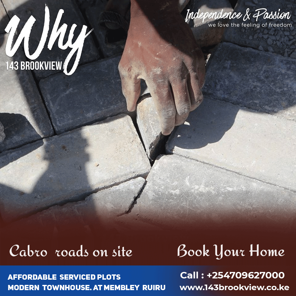 143Brook_view's tweet photo. Main service roads are almost done, cabro road network within the estate; cabro footpaths and jogging paths; water and electricity readily available. Talk to us : +254709627000 - https://t.co/UQb8v8xFHE #143brookview #property #Membley #ruiru #ServeWanjikuFirst https://t.co/UM9R0oWjg3