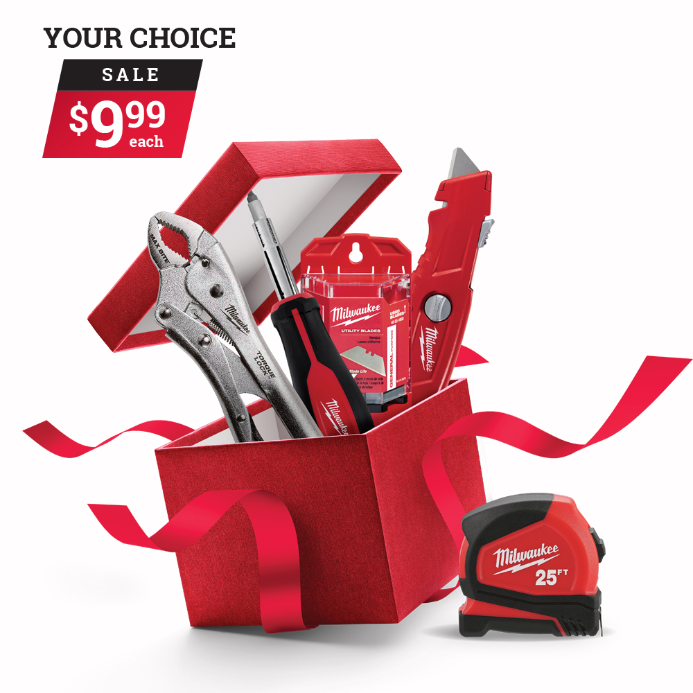 Get your choice of select Milwaukee tools and accessories for only $9.99. *Offer valid from December 3rd to December 24th.