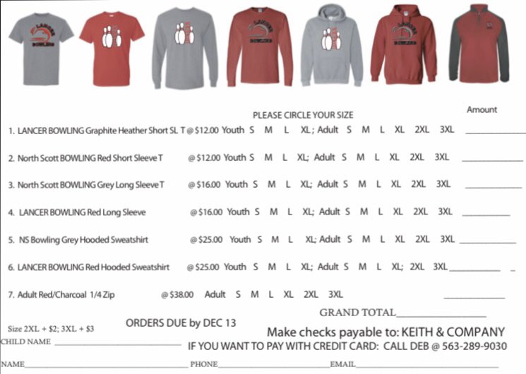 Check out the sweet NS bowling apparel, ORDERS DUE ON DEC. 13th ‼️<a href="/NorthScottHS/">North Scott High School</a> @lancerfans20