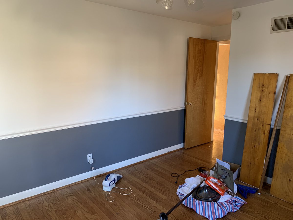 Day 3! First room is finished! The before and after is pretty bonkers. You can really see how hard the renters were on the house, but there is nothing a fresh coat of paint can’t fix