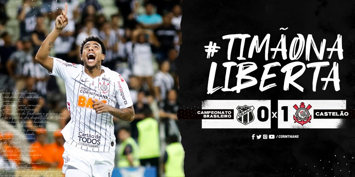 #TimãoNaLiberta! 

Com gol de Gustavo, Corinthians vence o Ceará no Castelão e se garante na fase preliminar da Libertadores de 2020. O próximo jogo do Alvinegro é neste domingo (08), às 16h, na <a href="/A_Corinthians/">A</a>, contra o Fluminense, pela última rodada do Nacional.

#VaiCorinthians
