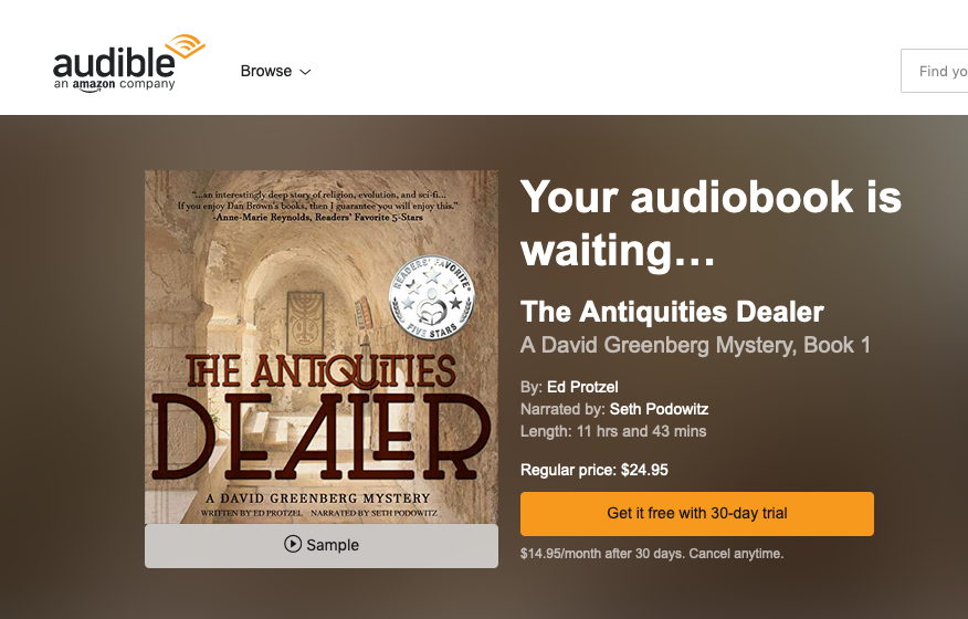 Hear David Greenberg, "The Antiquities Dealer," tell his story and how he got seduced into a dangerous quest for a mysterious relic. Sample the 4-min. #audiobook here. Narrated by Seth Podowitz @_boothdirector. 
audible.com/pd/The-Antiqui…
