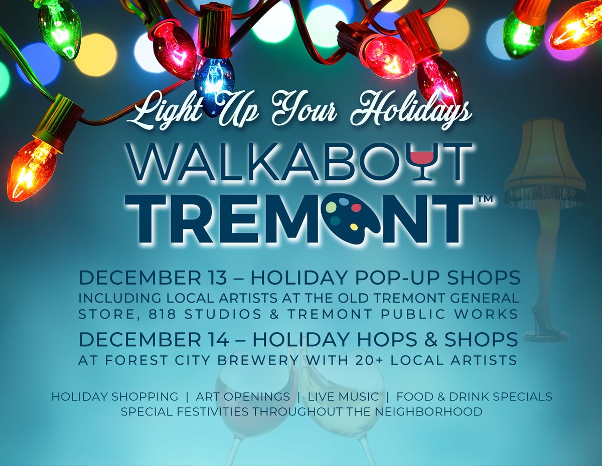 #WalkaboutTremont is next Friday (Dec. 13). Perfect time to do some holiday shopping with dozens of artists and vendors selling their unique goods throughout Tremont, plus local shops, food &amp; drink specials, and more! business.facebook.com/events/4171027…