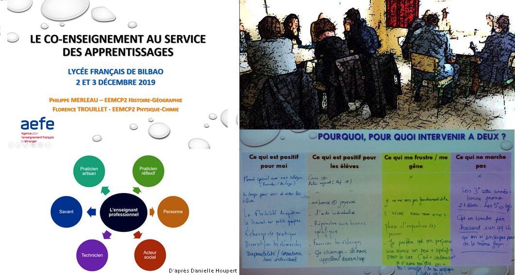 Flore_Trouillet's tweet photo. Stage #PFCP " Le co-enseignement au service des apprentissages" avec Philippe Merleau au lycée de Bilbao.
▶️Le co-enseignement :
🔸️pourquoi ?
🔸️pour quoi ?
🔸️comment ?
🔸️ une pratique au service de toutes les pédagogies.
Merci aux collègues et au @lfbilbao ! https://t.co/heOcIiwPBI