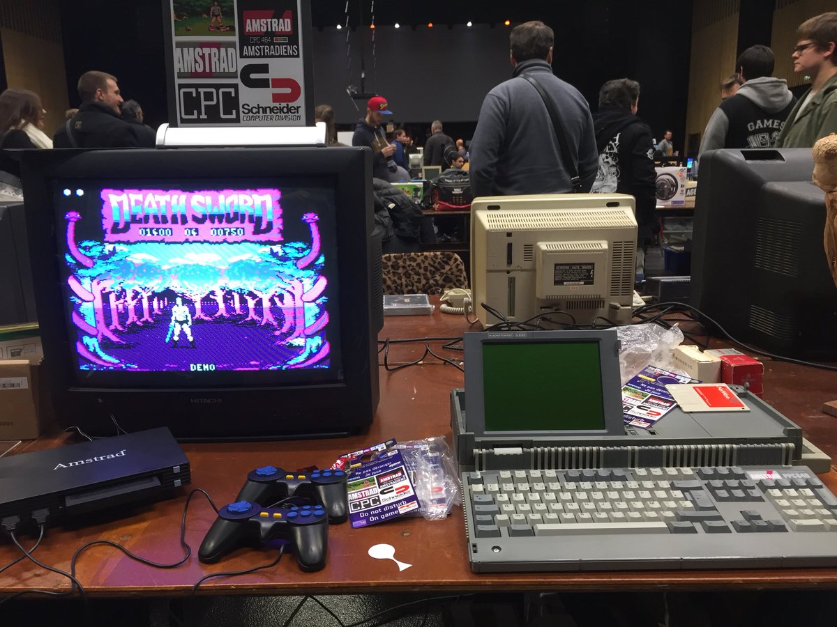 cgdaft61's tweet photo. AmstradiensFB booth At RGC2019 Paris last week .In addition of NN900 Amstrad , I exposed a custom CGA config with a Amstrad PPC640. #amstrad #amstradcpc #amstradppc #amstradiensFB #rgc2019 #booth #expo #cga #deathsword #barbarian #vintage #hardware https://t.co/Qw0GK85BS6