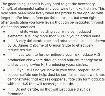 EnoQuestions's tweet photo. Question: Our grapes have high elemental sulfur this year due to late vineyard sprays. What can you do during the #winemaking process to prevent/eliminate H2S? #EnoQuestions

Answer: https://t.co/tCwlB5UUyA