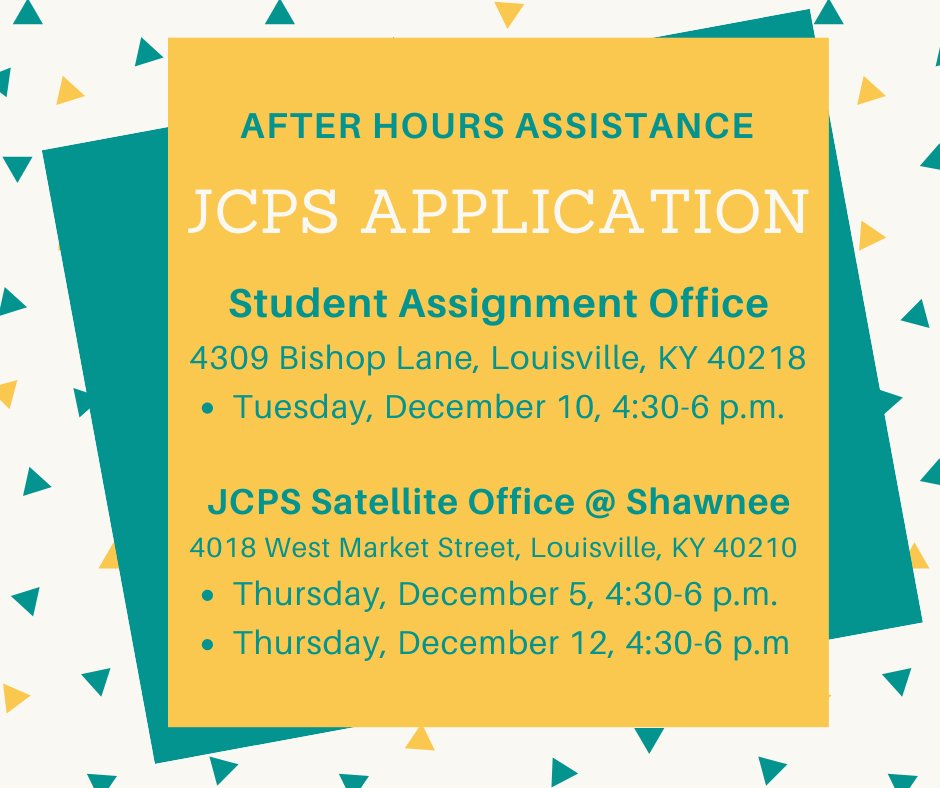 📝 NEED HELP WITH YOUR JCPS APPLICATION? Great news! We have after hours assistance available this week and next week. 

DATES &amp; DETAILS ⬇️ 

Don't forget the deadline is December 1⃣8⃣!

#WeAreJCPS