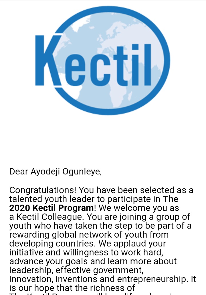 DrRichardCross's tweet image. Glad to share that I got accepted to the #Kectil 2020 Program for Young Leaders 

Thank you Jesus.