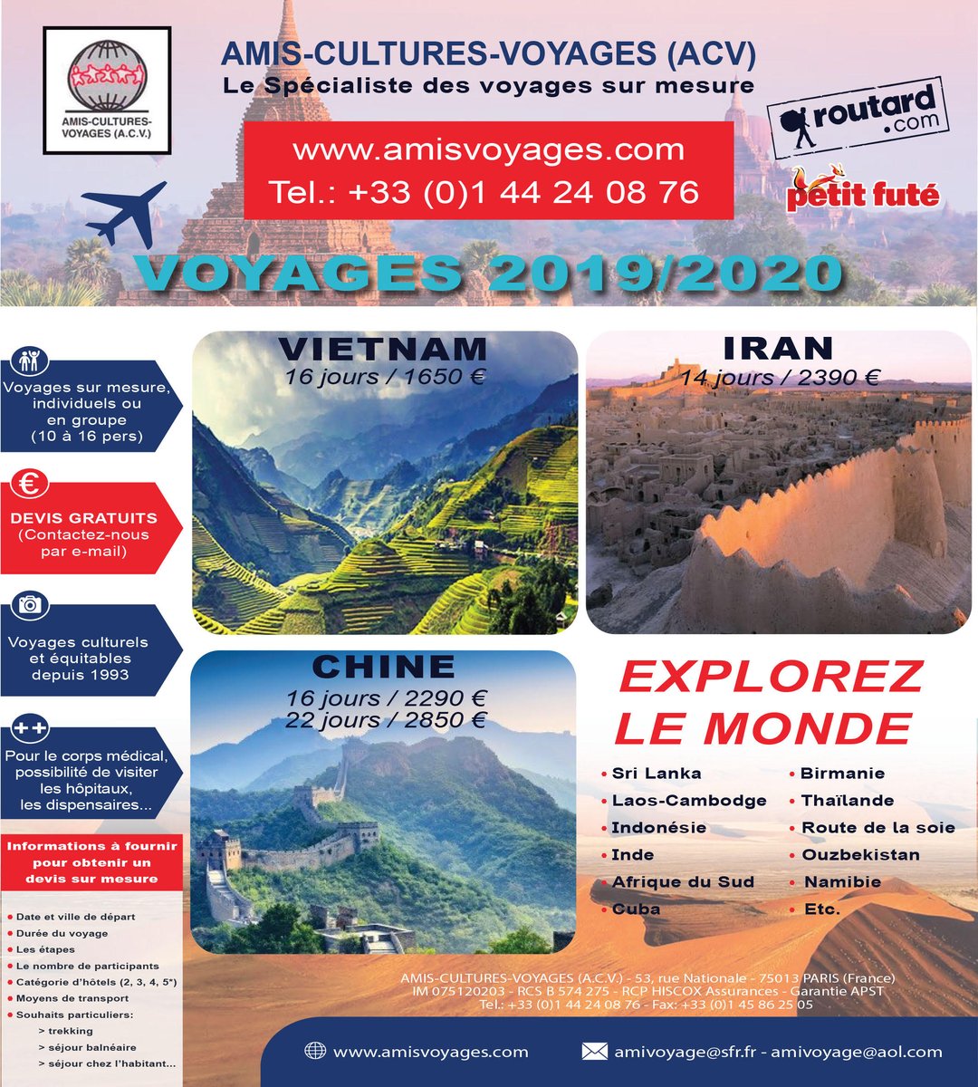 AMISCULTURESVOY's tweet image. CROISIERE DE REVE SUR LE MEKONG 14 J GRoupe de 6 : 2.690 €, Groupe de 4 : 2.750 ;€  (vols inclus) : Consulter amisvoyages.com - Mail : amivoyage@sfr.fr - Tel : (33)1 44 24 08 76 . Autres voyages : Laos, Cambodge, Vietnam, Chine, Sri LAnka, Birmanie, Ouzbekistan...