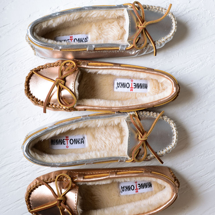 silver minnetonka moccasins