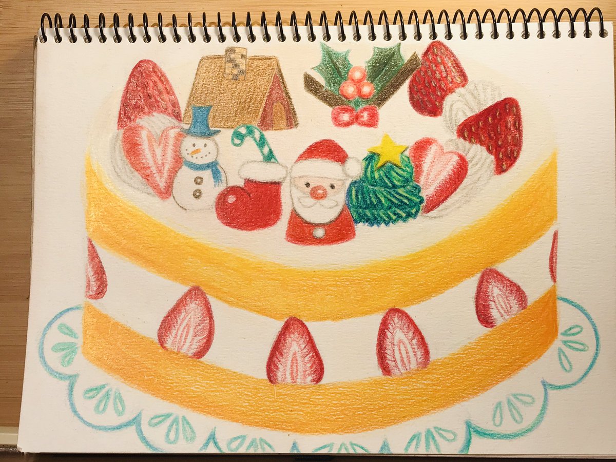 Dianne イラスト デジタルart 色鉛筆画 チョークアート 看板 على تويتر クリスマスケーキ仕上がりました ファーバーカステル 色鉛筆 色鉛筆画 いろえんぴつ クリスマスイラスト クリスマスケーキ サンタ デコレケーキ フォローよろしくお願いします