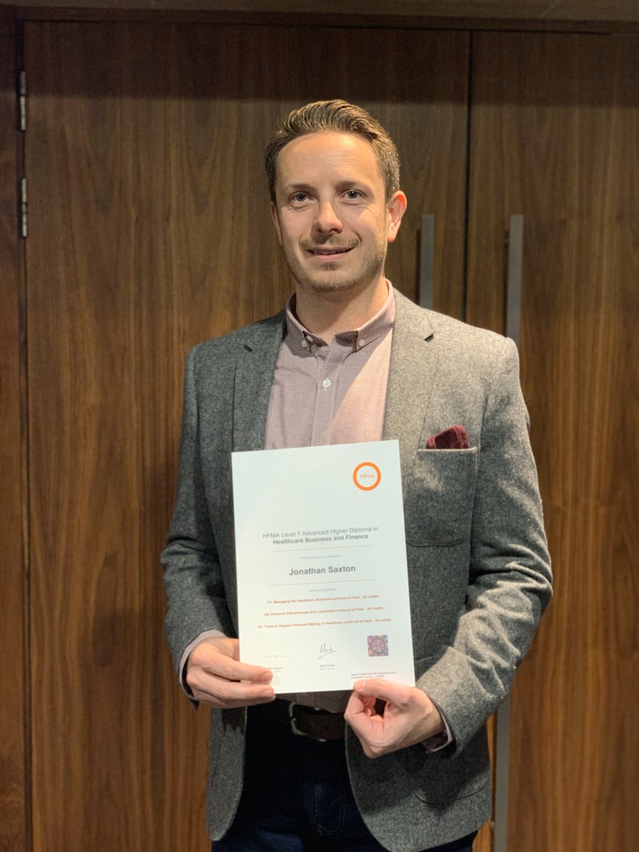 JonathanPSaxton's tweet photo. Just received my HFMA higher diploma in healthcare Business and Finance #proudaspunch #HFMA2019 #drinksareonjonathan&amp;Ross https://t.co/WTjaXtZcI4