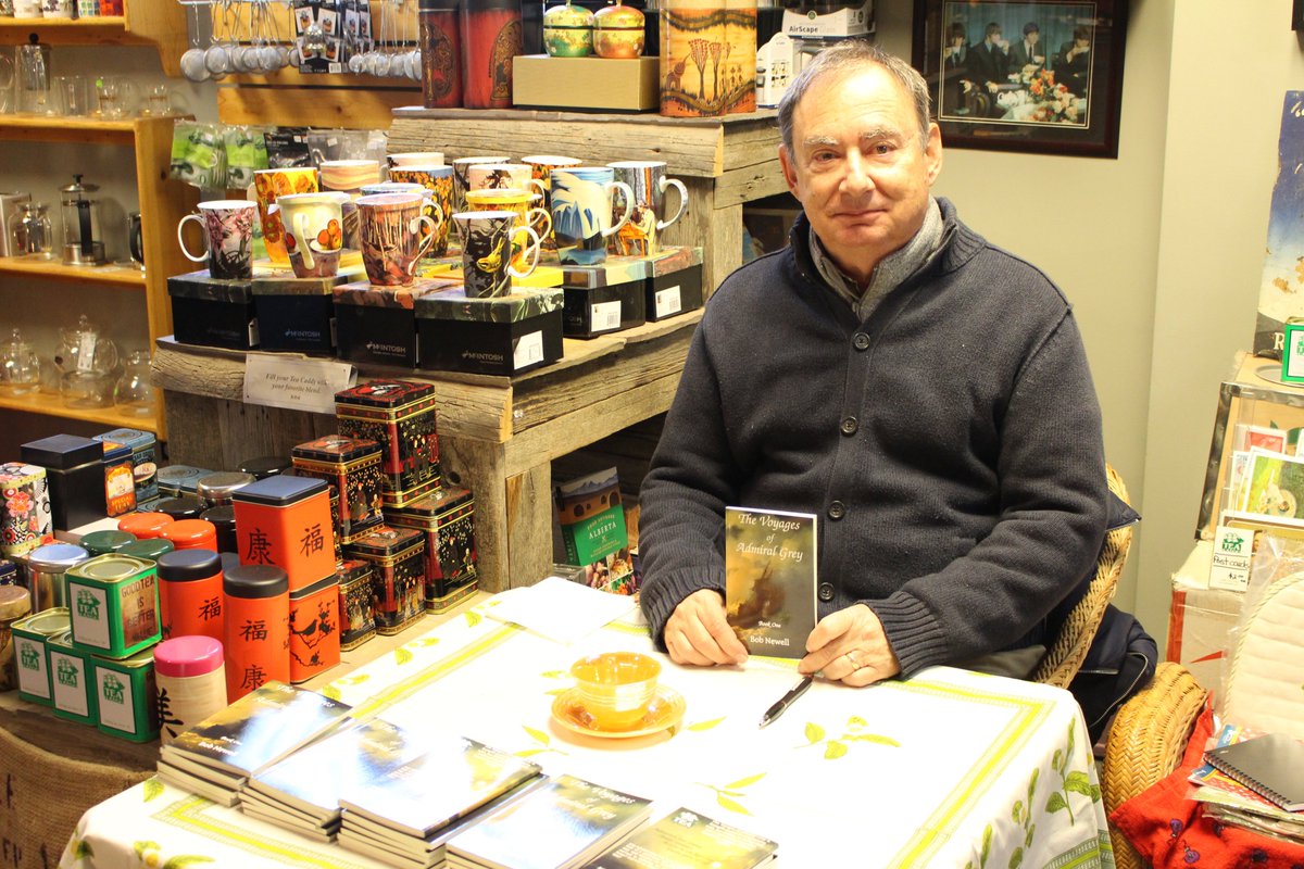 Bob Newell at Tea Trader, signing copies of book one of the Voyages of Admiral Grey. #TheVoyagesOfAdmiralGrey #TeaTrader