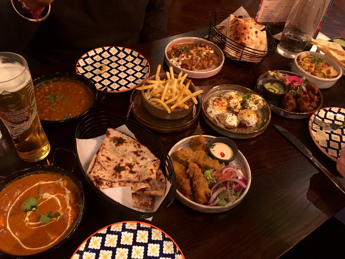 TejinderITV's tweet photo. At @Indico_street at #TheMailbox with @Alison1mackITV & @NimeshITV 😀🥘 #Birmingham ( #AamirKhan #Bollywood decor pic was a bonus 😍😆) https://t.co/E4IuevDk3k