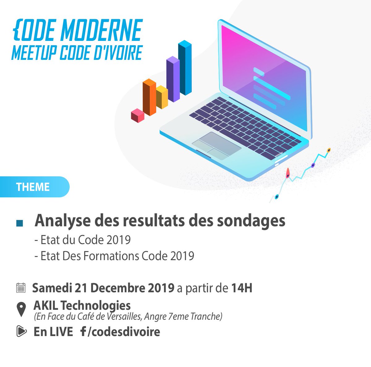 codedivoire's tweet photo. Rejoignez nous Samedi 21 Décembre pour discuter des résultats des sondages sur le code en Côte d'Ivoire. C'est l'occasion d'apporter votre perspective à l'analyse qui accompagnera la publication des résultats.

#civdev #civtech #civsondages #sondages #225 https://t.co/ylK03AkzRf