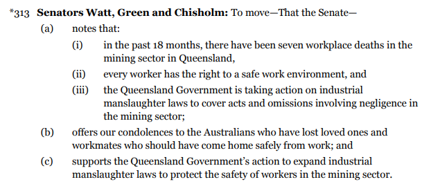 MurrayWatt's tweet photo. Too many QLD miners have died on the job – it’s tragic and unacceptable. This week the Senate supported our motion backing the Palaszczuk Govt’s expansion of industrial manslaughter laws to hold negligent companies to account for mining deaths. QLD LNP needs to support this too. https://t.co/rjEKJ5scqZ