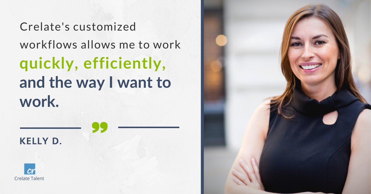 CRELATE's tweet image. Work the way you want to! Now you can, with our customizable, all-in-one recruiting CRM + ATS. Thank you for the kind words, Kelly! #RecruitingCRM #ATS