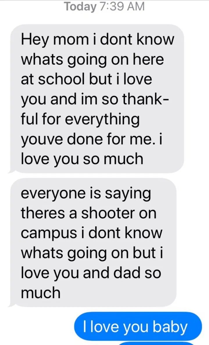 ReformNow1's tweet photo. Children have the right to an education. Children should not be subject to violence like this in the United States.
These are words from American children. 
#November2019 #CaliforniaSaugusHighSchool #theresashooteroncampus #iloveyouanddadsomuch https://t.co/yoBwmkjymY