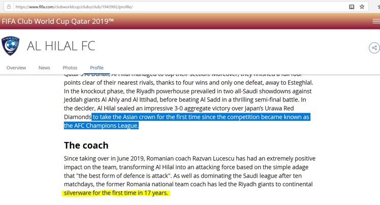 "قضي الامر"
من موقع الفيفا الرسمي:
#الهلال يحقق دوري ابطال اسيا للمرة الاولى في تاريخه،هذا ليس كلامي بل كلام ال FIFA

fifa.com/clubworldcup/c…

الترجمة: لأخذ التاج الآسيوي للمرة الأولى منذ أصبحت المنافسة تعرف بدوري أبطال آسيا.