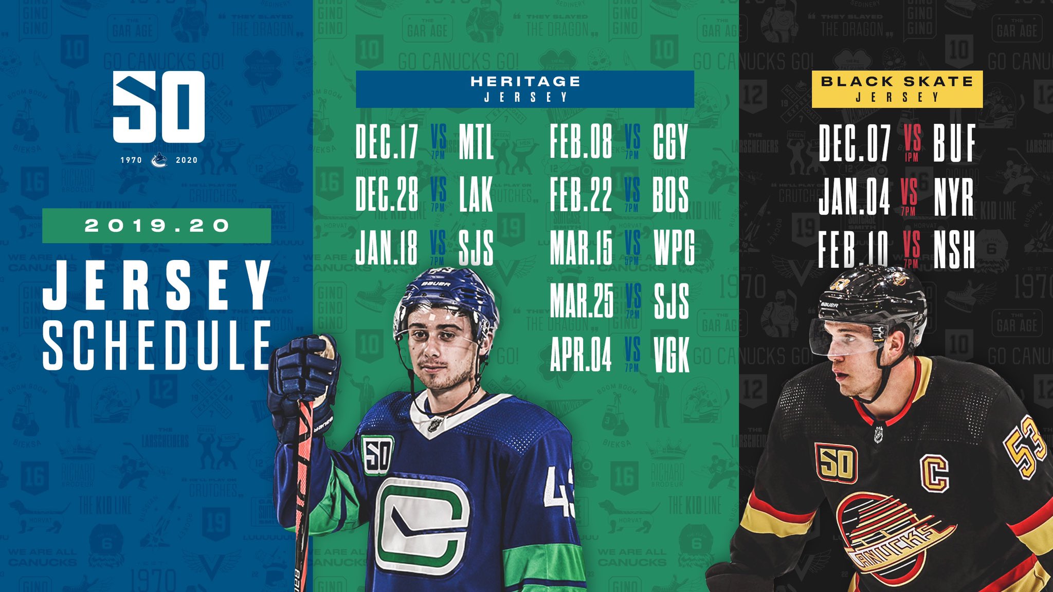 Vancouver Canucks announce 10 more skate jersey game nights