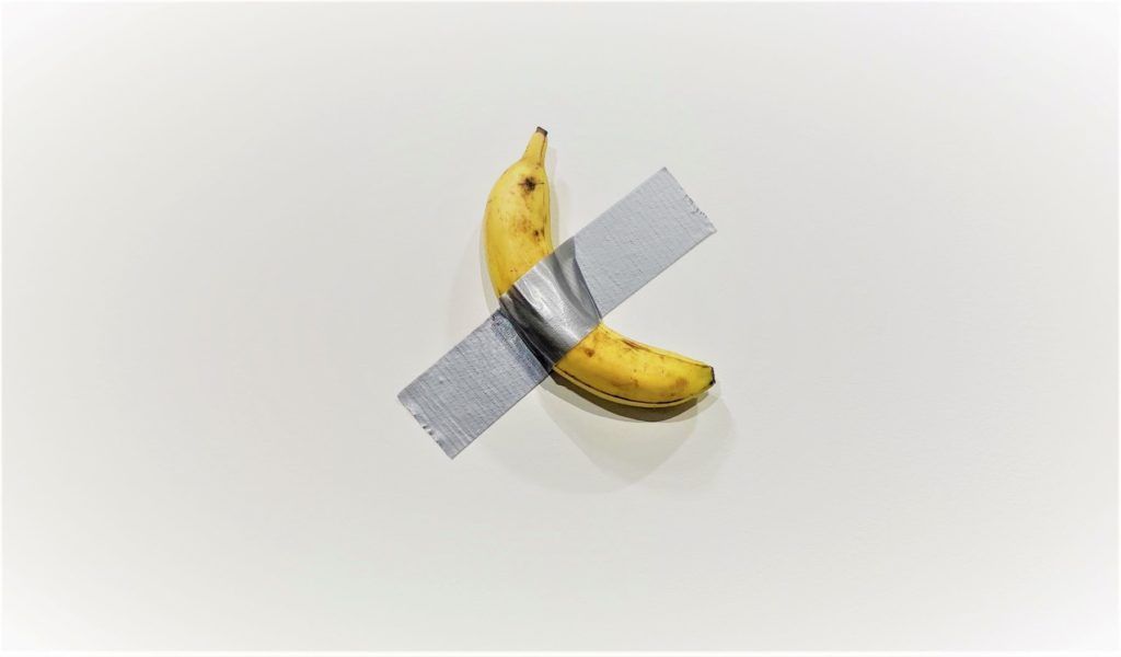 artnet's tweet photo. Maurizio Cattelan is taping bananas to a wall at @ArtBasel Miami Beach, and people are going bananas. 

@galerieperrotin has already sold two for $120,000 each: https://t.co/iRMazK4zsd https://t.co/qAj53BhcF2