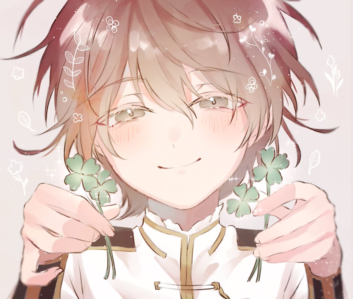 male focus 1boy clover smile four-leaf clover brown hair looking at viewer  illustration images