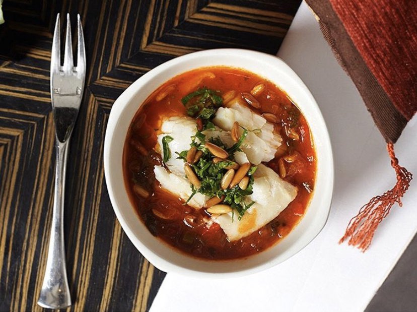 This is a specialty dish where a lightly lemon-marinated fish is baked, then covered with a mouth-watering sauce made with Tahini paste (roasted sesame seeds), lemon juice, garlic and spices! Yummy!

#NouraRestaurant #London #Mayfair #LebaneseFood #SamkeHarra #Fish #FishDish #Yum