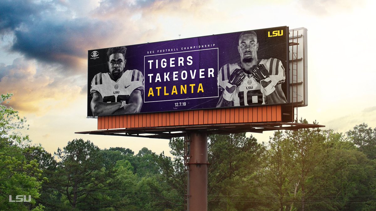 LSUfootball's tweet photo. The Tigers head to Atlanta on Thursday. These billboards are already up around the city. #GeauxTigers https://t.co/VMxegyoJVP