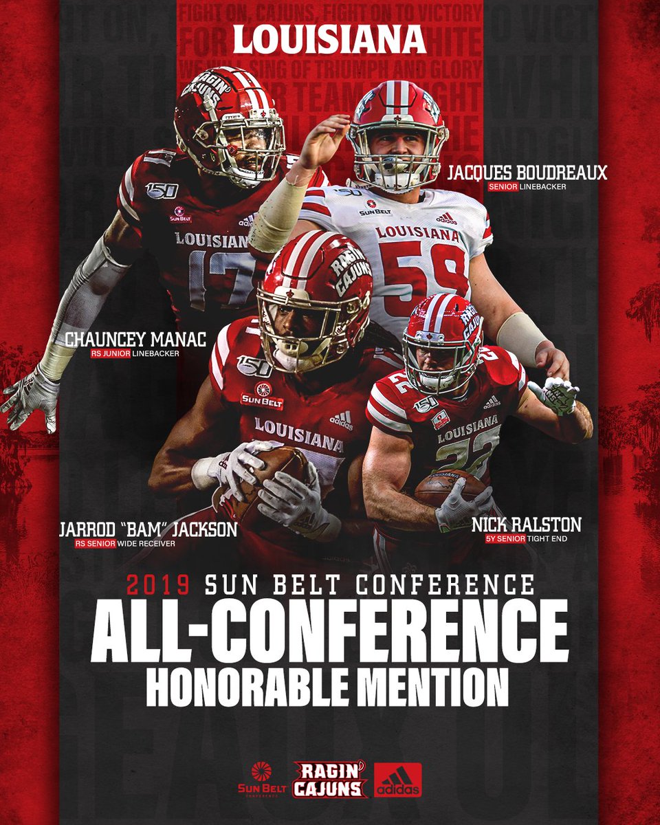 🤟 Representing the #cULture as All-<a href="/SunBelt/">Sun Belt</a> Honorable Mention selections are...

👉 <a href="/clutchjackson17/">Bam Jackson</a>
👉 @ChaunceyManac
👉 <a href="/JockBossBomber/">Jacques Boudreaux</a> 
👉 <a href="/NickRalston22/">Nick Ralston</a>