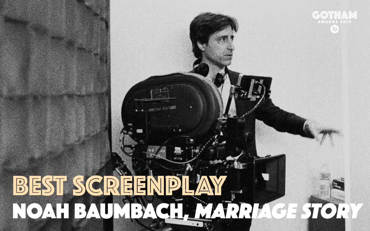 weare_thegotham's tweet photo. The award for BEST SCREENPLAY at the 2019 IFP #GothamAwards goes to MARRIAGE STORY. https://t.co/mEkFSdudPG