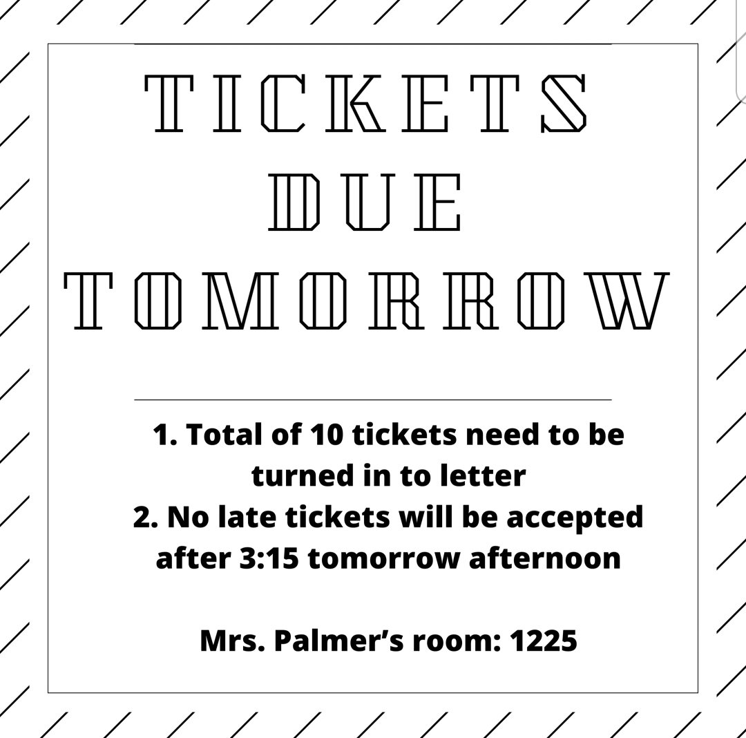 SequoyahDECA's tweet photo. Make sure you stop by Mrs. Palmer's room to turn in your DECA Fundraiser tickets and money !! - ALL TICKETS AND MONEY ARE DUE TOMORROW NO LATER THAN 3:15 !! - (room 1225) . All checks can be payable to SHS . https://t.co/2ssNhaA5X1