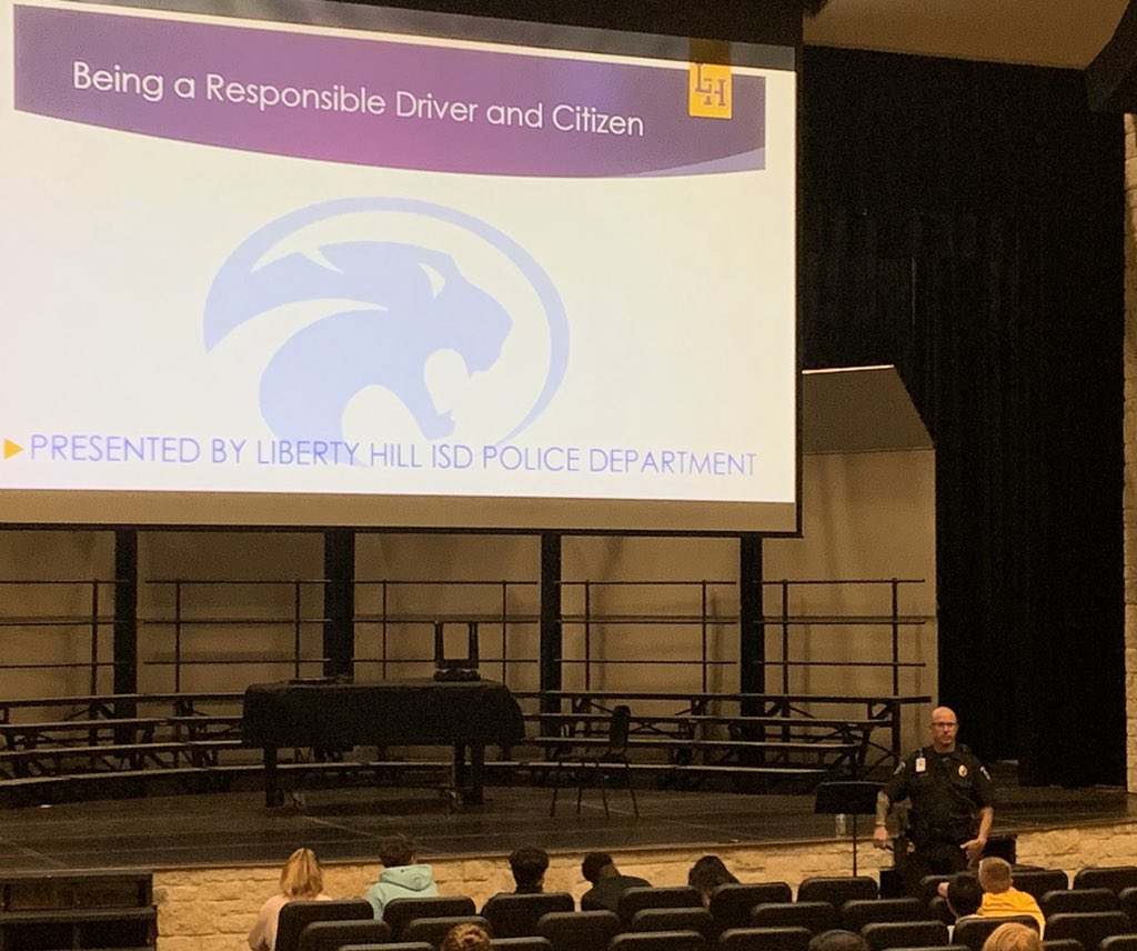 Today HS students learned about interactions with law enforcement thru the TX Community Safety Education Act.  Thank you for teaching our kids about safety &amp; citizen responsibility Officer Wolf- you rocked! <a href="/hill_isd/">Liberty Hill ISD Police Department</a> #PDbuildingchampions <a href="/S_Snell/">Steve Snell</a>