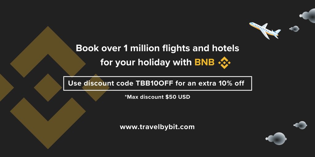 Book over 1M+ flights and hotels with $BNB! 🔥

Book ✈️+🏨 now at travelbybit.com