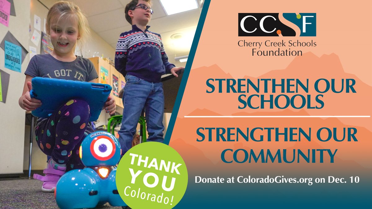 Colorado Gives Day is just a week away! 

Help strengthen our community by strengthening our schools on December 10th this year or scheduling a donation early. 

Visit to bit.ly/33DF5HL to schedule your donation today!

#CCSDFoundation #CCSDK12 #ColoradoGives
