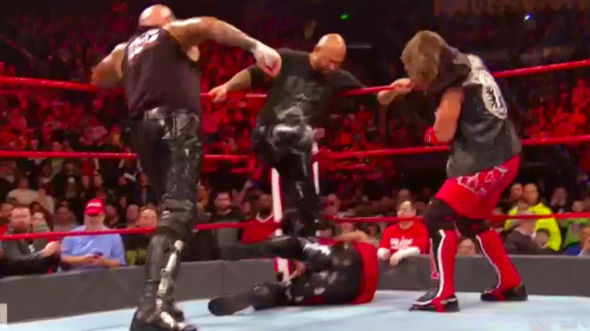 I feel like Ricochet was coming out to help #TheOC since he was representing their colorsBig whoopsie for Uncle Allan and the boys#RAW #WWE