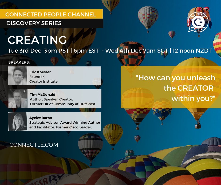 Connectle_'s tweet photo. Want to unleash your creativity for 2020 and beyond?
Join an open conversation on #Creating with our panel: @tamcdonald + @ayeletb + @erickoester.
Tuesday 3rd December at 3pm PT
Register at https://t.co/WJMcLxd8vE
#Webinar #Creativity #NewYear2020 #its4me #ConnectleCon https://t.co/6FZl4h31q4