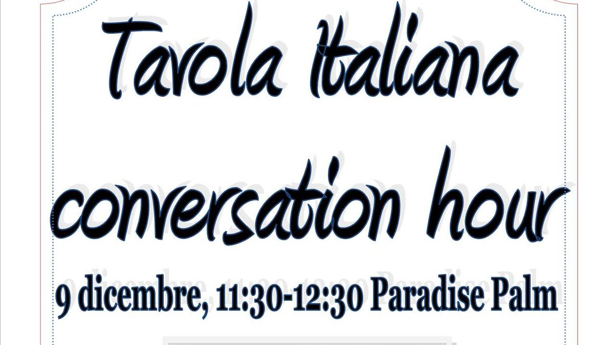 uh_manoa's tweet photo. La nostra ULTIMA 🇮🇹 Tavola Italiana 🇮🇹 del semestre!
The LAST #Italian #conversation hour of the #semester 
9 dicembre 11:30 Paradise Palm 🌴#UH #TakeItalian at #UHM 🎄🤶 https://t.co/RX0HO9EMPQ