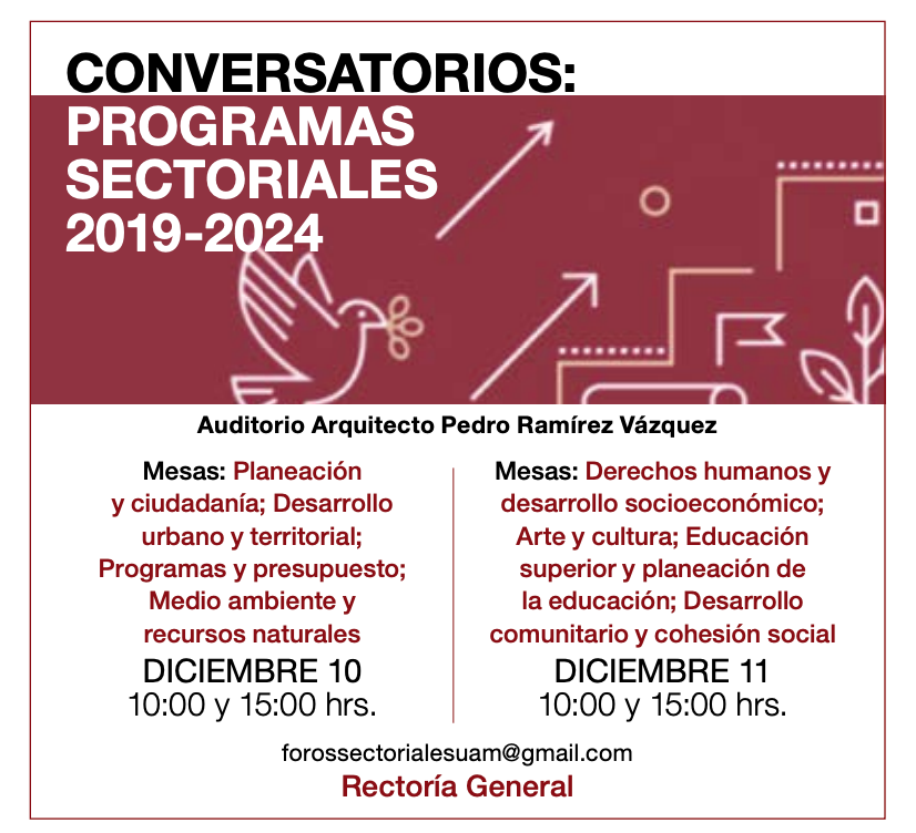aguilarastorga's tweet photo. Programas Sectoriales 2019-2024; próxima semana. Rectoría General de la UAM.

¿Nos ayudas a difundir? https://t.co/tuu1TF5wE9